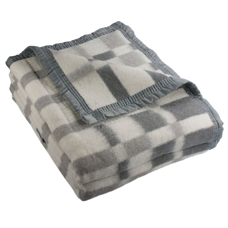 ANDES - FRAZADA ANDES 50% LANA CUADROS GRIS 2 PLAZAS