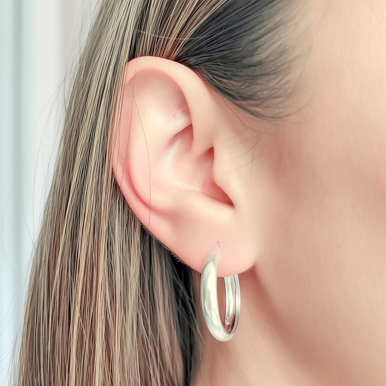 Aros Argolla Bisagra 23mm Plata Fina 925 Plateado TALLA UNICA