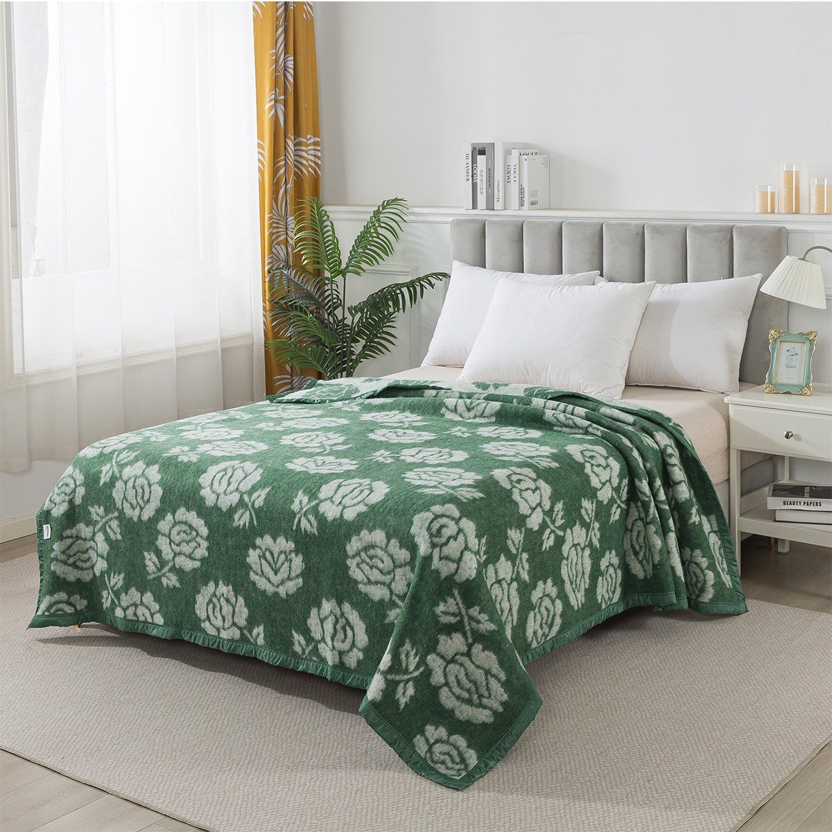 ANDES - FRAZADAS ANDES CLASSIC JACQUARD VERDE 2 PLAZAS
