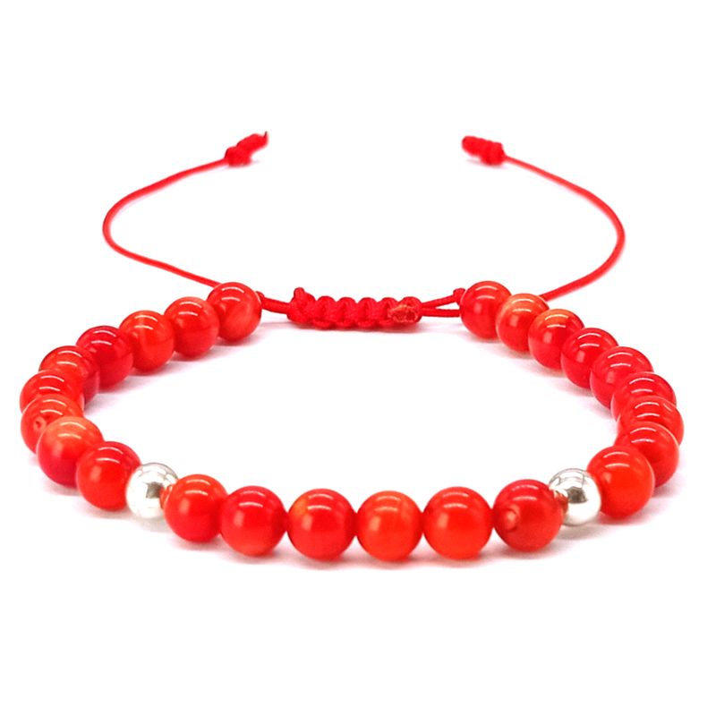 GENERICO - Pulsera Coral Rojo y Plata Escudo Contra Energías Negativas