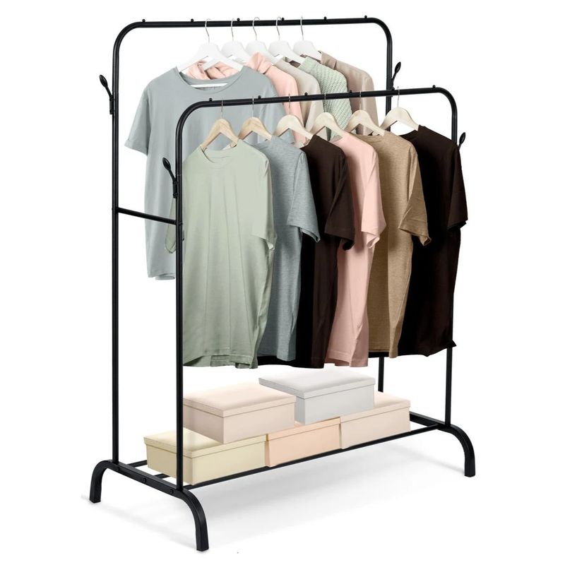 BAZUCA - Perchero Ropa Metalico Doble Closet Portatil Organizador de Ropa Negro