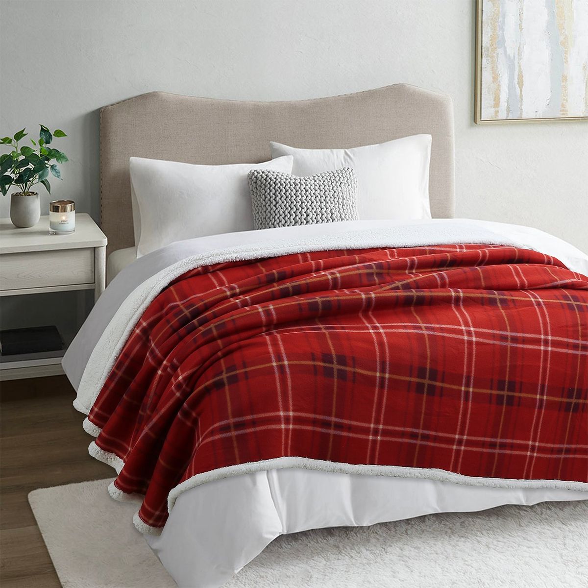 ANDES - FRAZADA ANDES CHIPORRO ESCOCES ROJO 2 PLAZAS