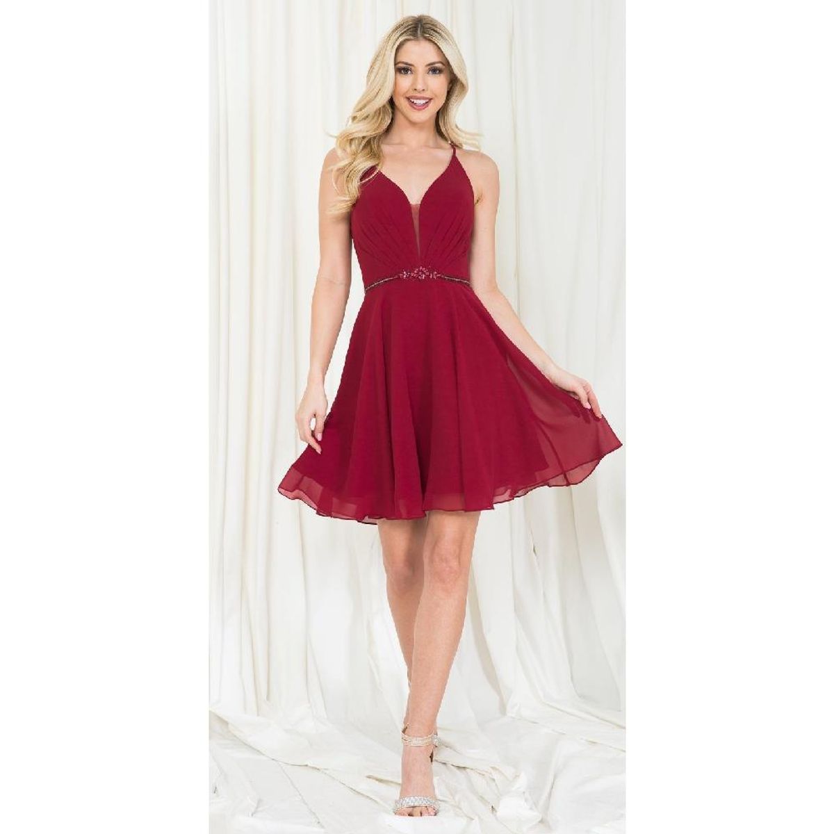 UNIQUE - VESTIDO CORTO C027 GRANATE - Granate