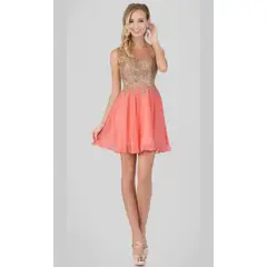 UNIQUE - VESTIDO CORTO C1336F CORAL - Coral