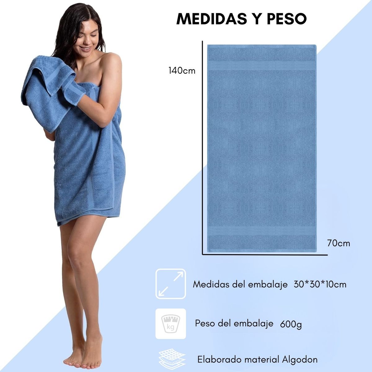 GENERICO - Pack 6 Toalla Cuerpo Mano Cara 100% Algodon Suave Absorbente Azul