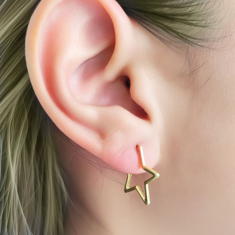 Aros Argolla Estrella 20mm Enchapado Oro 18K Dorado TALLA UNICA