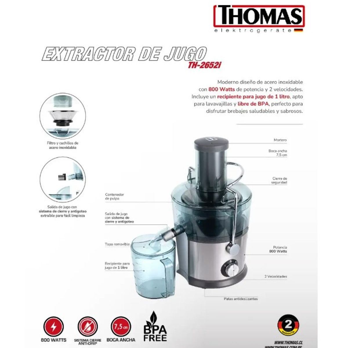 THOMAS - EXTRACTOR DE JUGO THOMAS TH-2652i