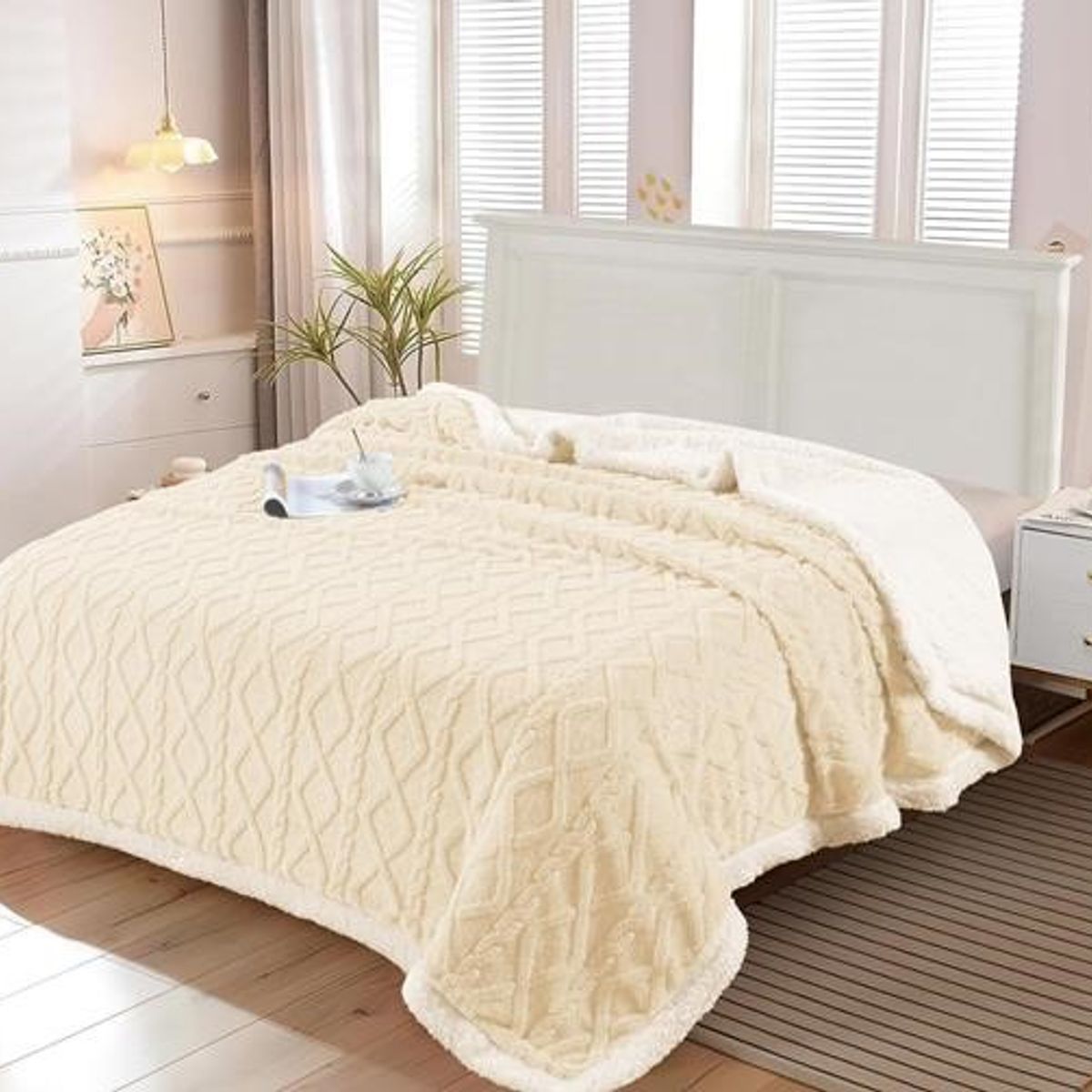 GENERICO - FRAZADA TEXTURIZADA CON CHIPORRO UNICOLOR BEIGE 2 PLAZAS RS