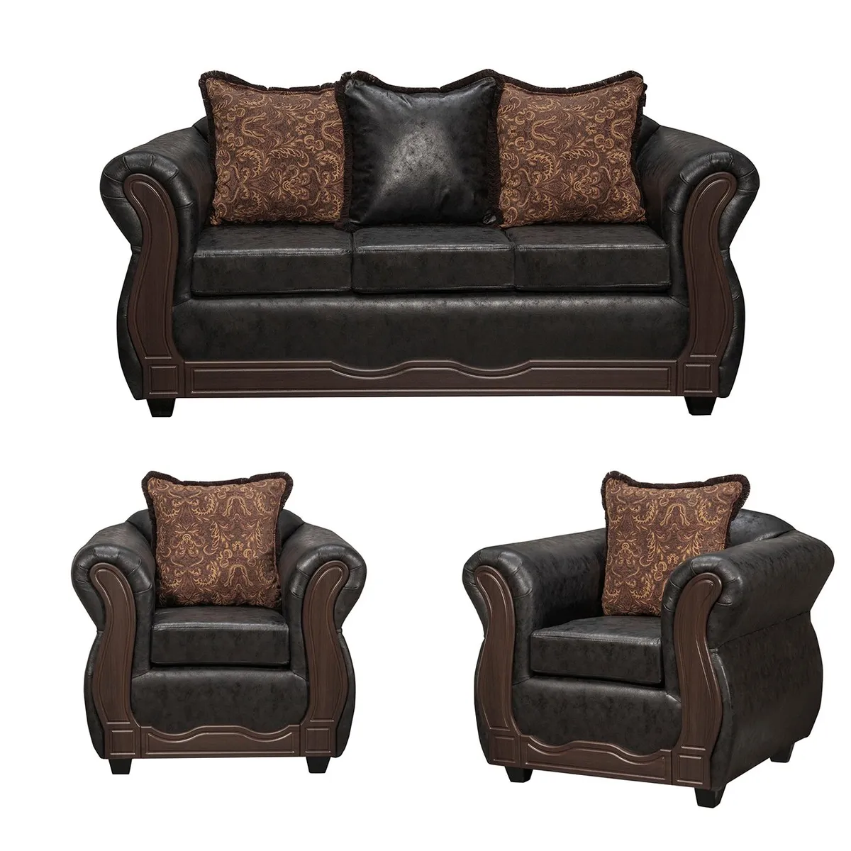 BLACK FACTORY - Juego de Living 3 1 1 Sofia PU Negro