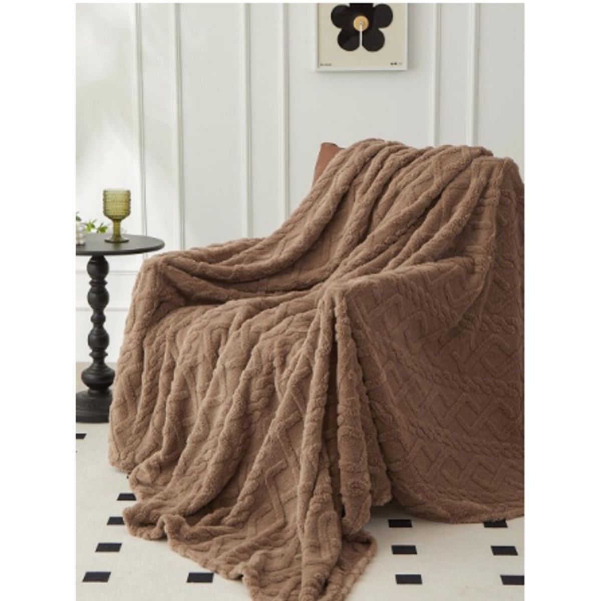 GENERICO - FRAZADA O MANTA TEXTURIZADA UNICOLOR CAFE 2 PLAZAS RS