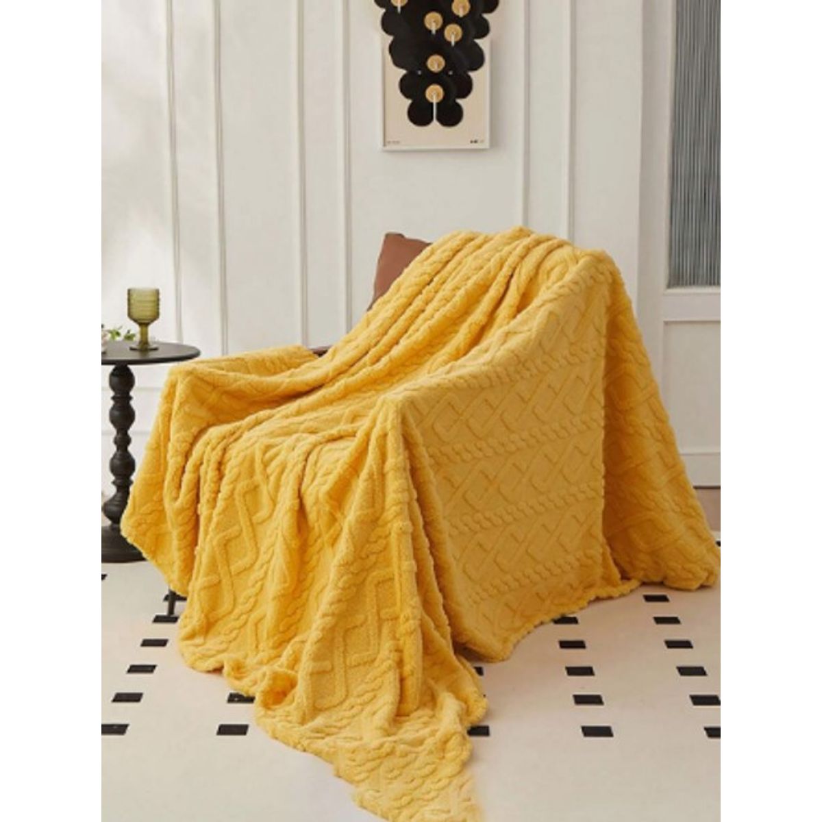 GENERICO - FRAZADA O MANTA TEXTURIZADA UNICOLOR MOSTAZA 2 PLAZAS RS