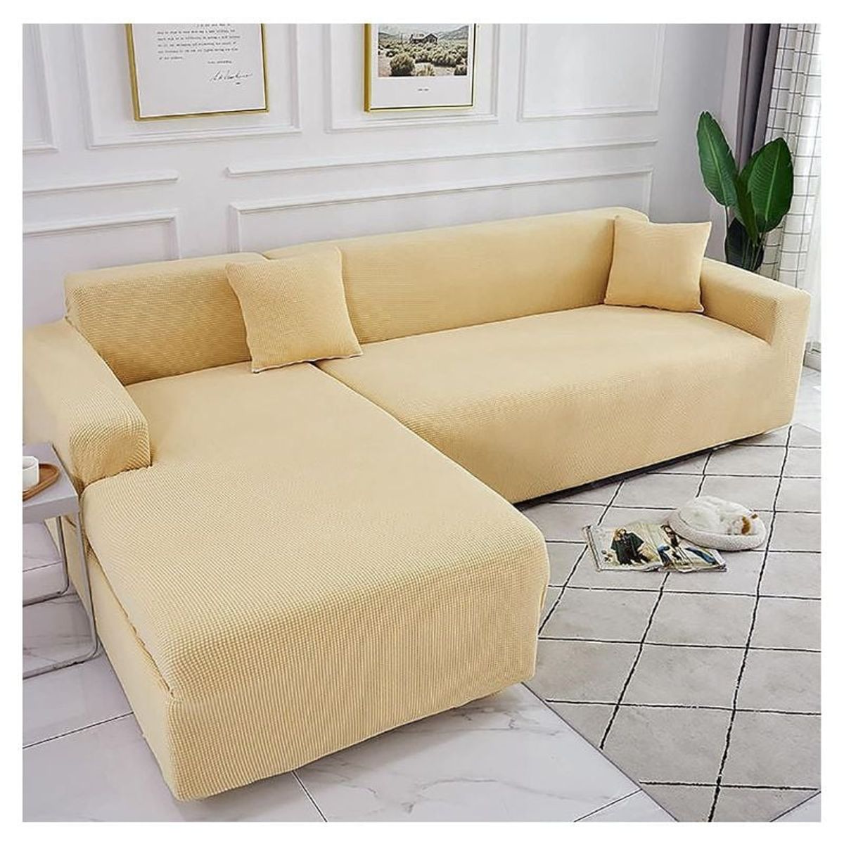 GENERICO - Funda Cubre Sillón Sofá Tipo L 4+3 Cuerpo Cuadrille