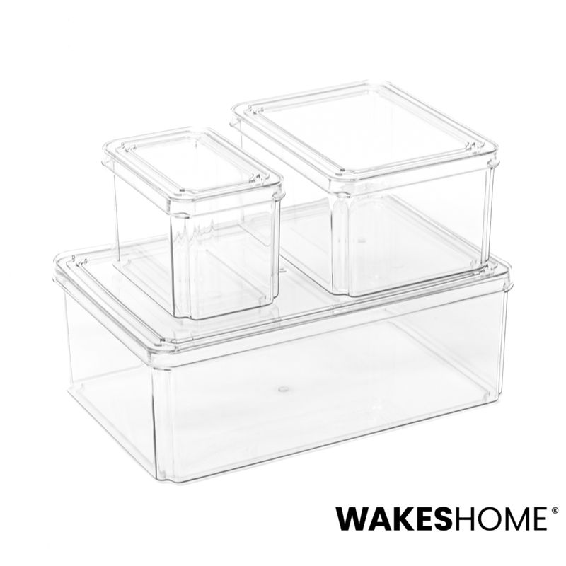 WAKESHOME - Organizador Refrigerador Cocina 3 Contenedores Con Tapa Color Transparente