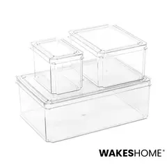 WAKESHOME - Organizador Refrigerador Cocina 3 Contenedores Con Tapa Color Transparente