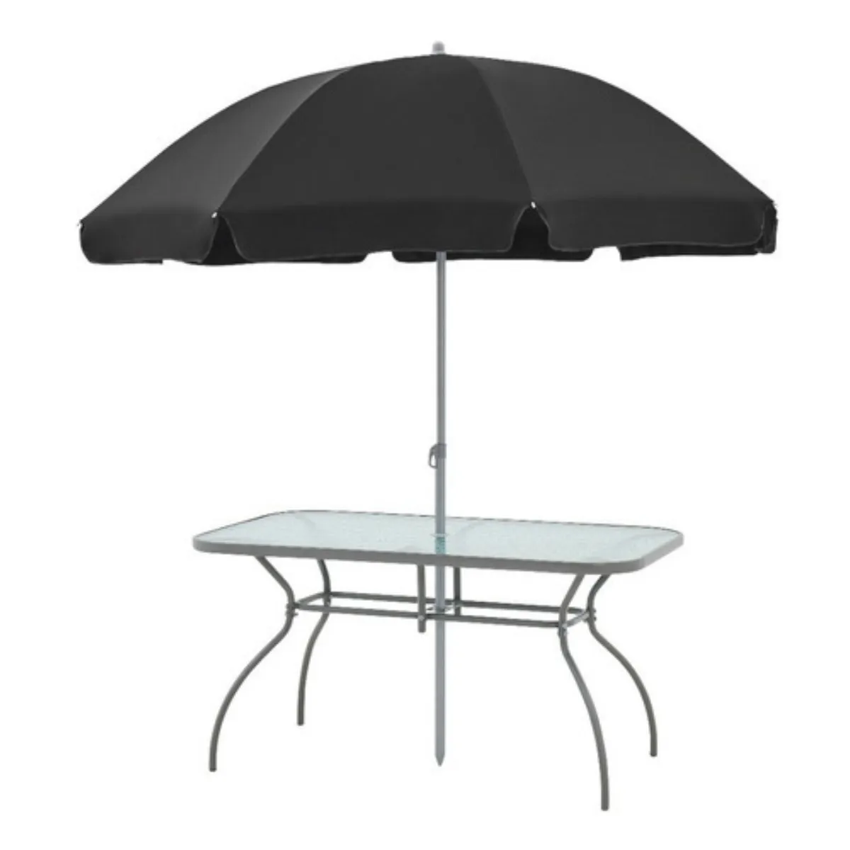 GENERICO - Juego Terraza 6 Sillas Negra Y Mesa Con Quitasol Bighouse