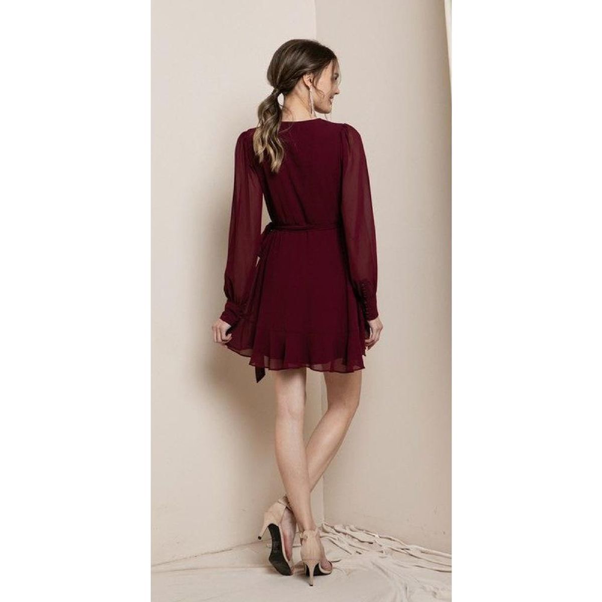 UNIQUE - VESTIDO CORTO C19353 BURDEO - Burdeos