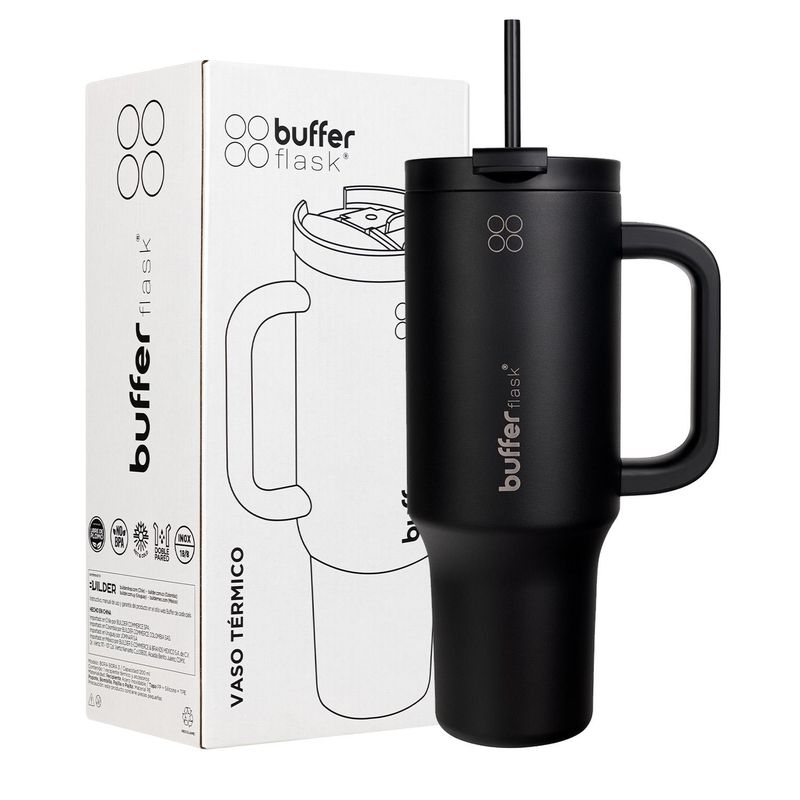 BUFFER FLASK - Vaso Termico Frio y Calor Termo Mug Buffer 1200Lt Inoxidable - Negro
