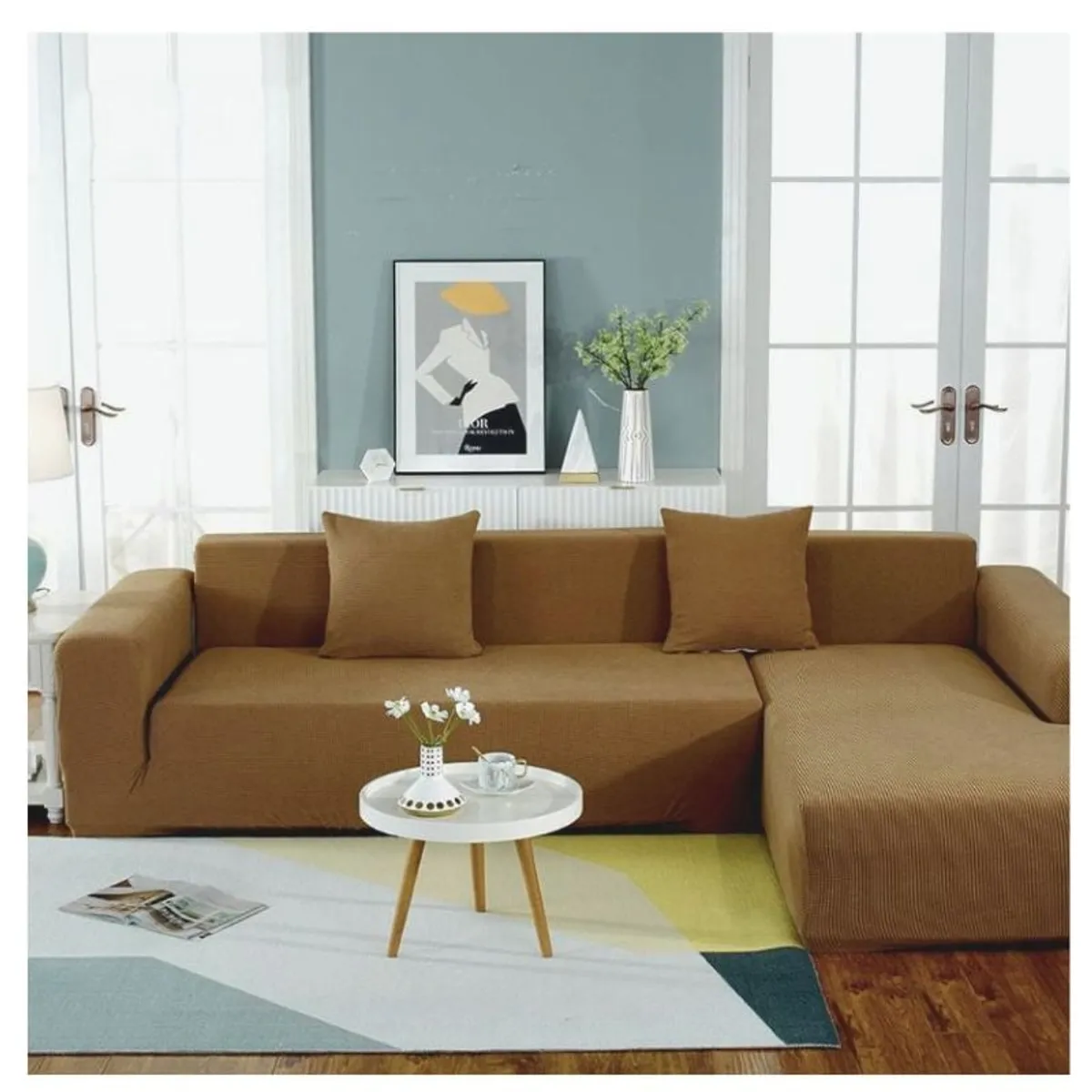 GENERICO - Funda Cubre Sillón Sofá Tipo L 4+3 Cuerpo Cuadrille