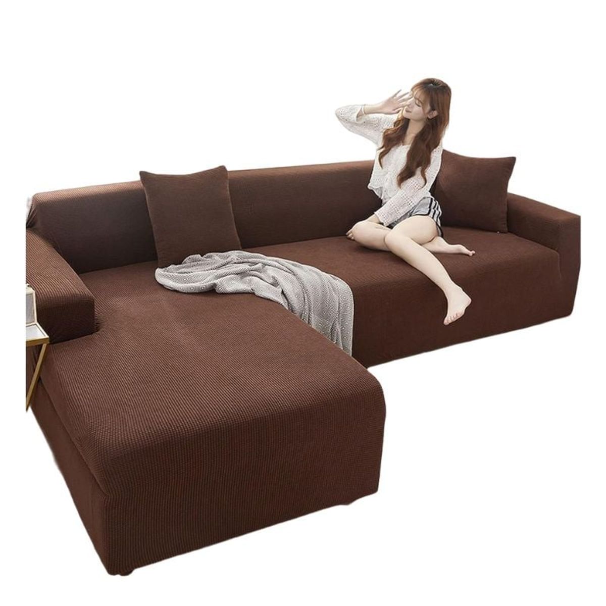 GENERICO - Funda Cubre Sillón Sofá Tipo L 4+3 Cuerpo Cuadrille