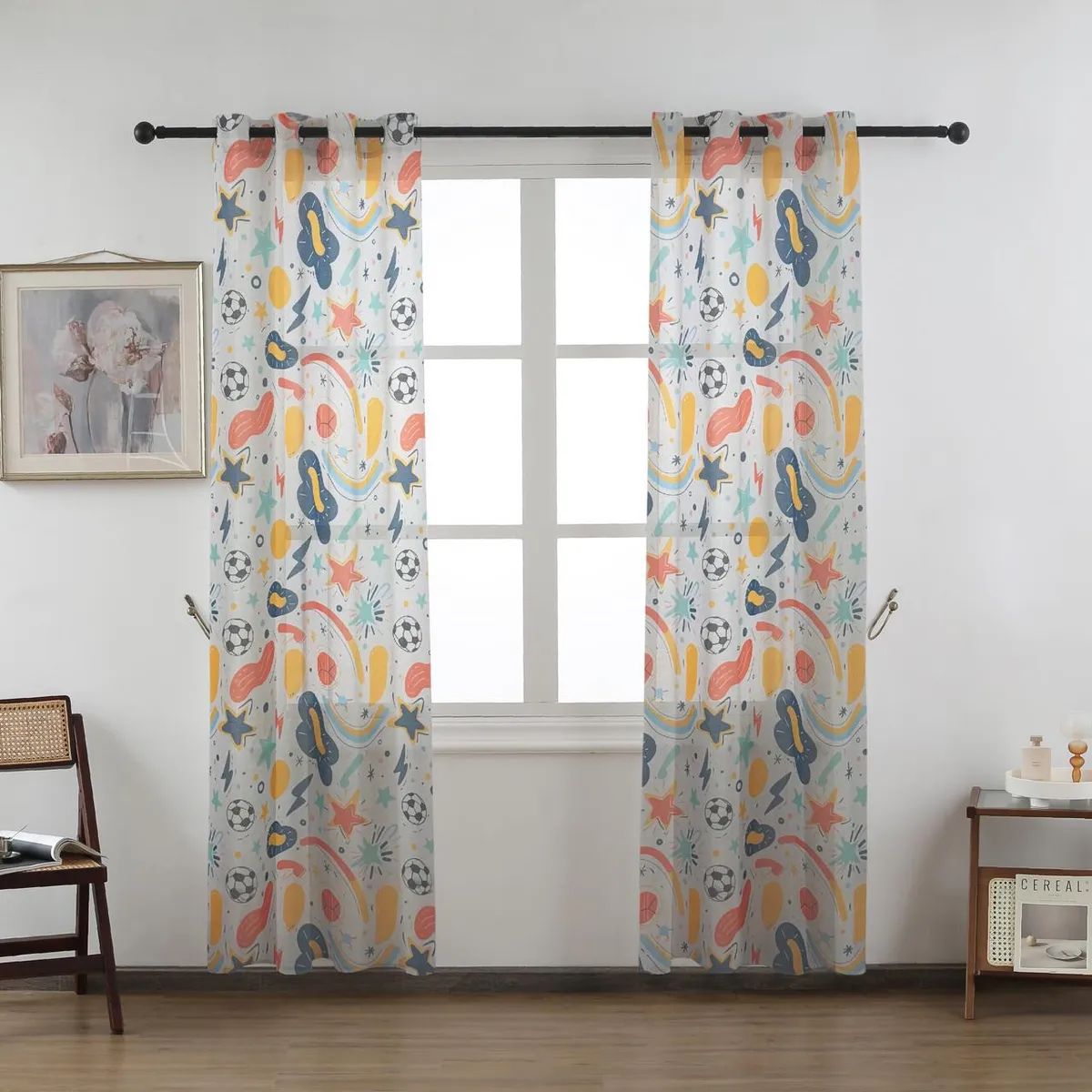 GENERICO - Cortina Velo Visillo Bordado 140 x 230 cm 2 Paños - Mundo Niños