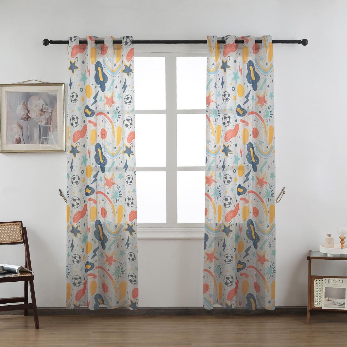 GENERICO - Cortina Velo Visillo Bordado 140 x 230 cm 2 Paños - Mundo Niños