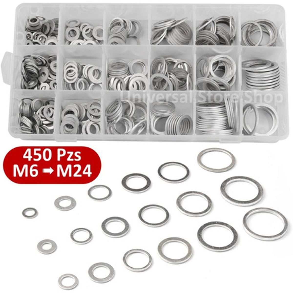 GENERICO - 450 Golilla Arandela Aluminio M6 A M24 Sello Motor Auto