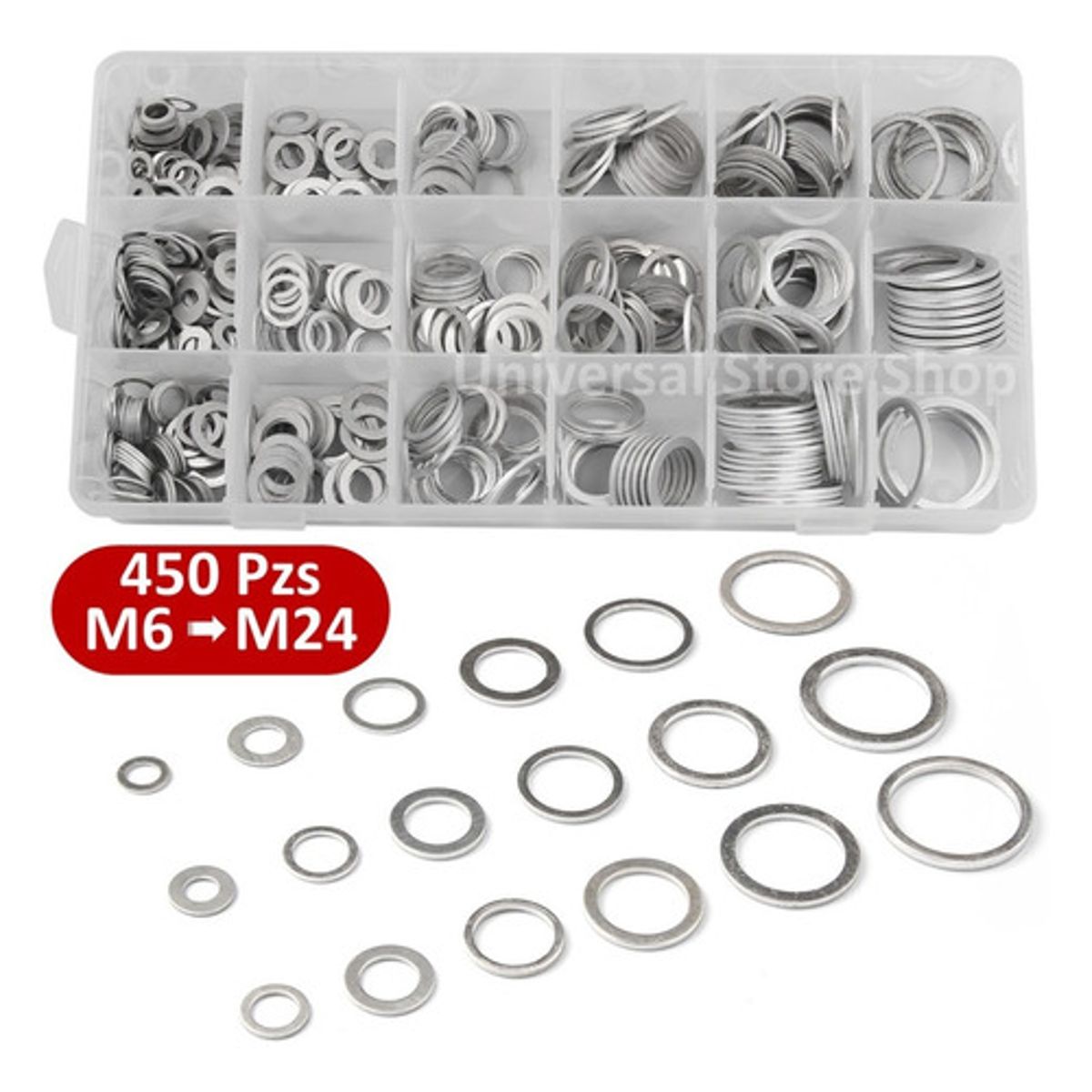 GENERICO - 450 Golilla Arandela Aluminio M6 A M24 Sello Motor Auto