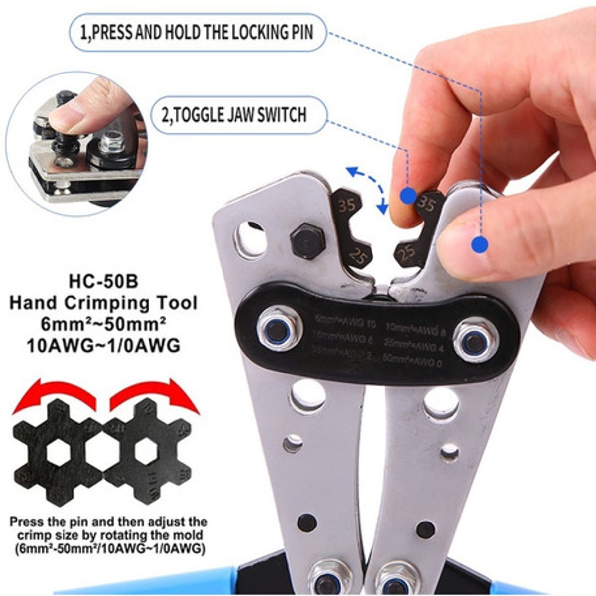 GENERICO - 61p Crimpeadora Alicate Prensa Trinquete Terminal Cobre