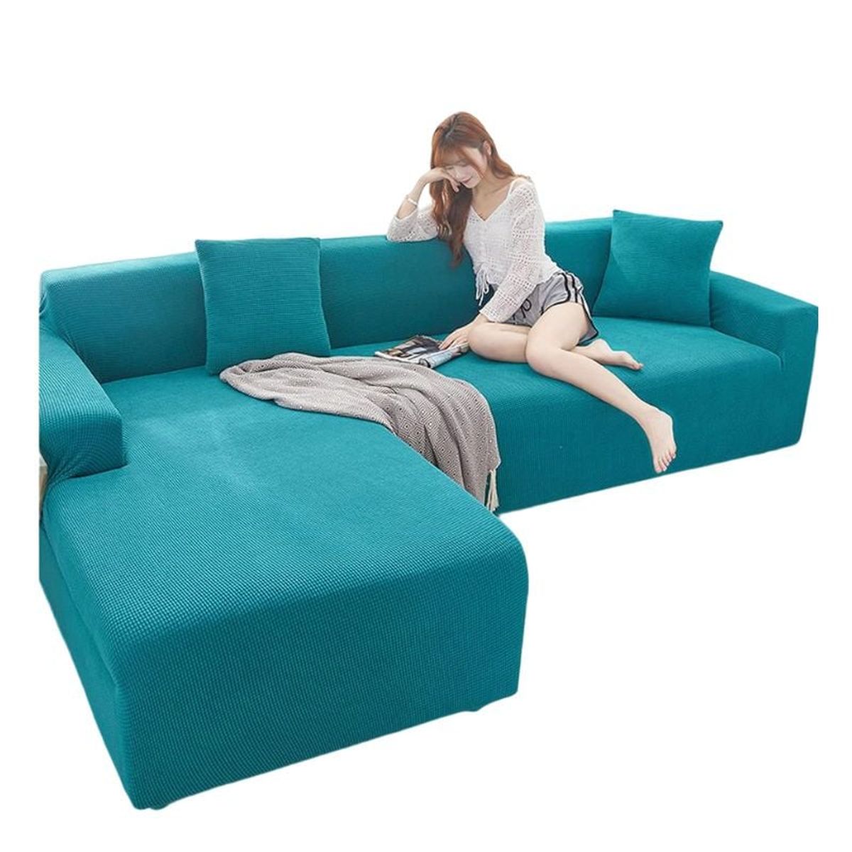 GENERICO - Funda Cubre Sillón Sofá Tipo L 4+3 Cuerpo Cuadrille