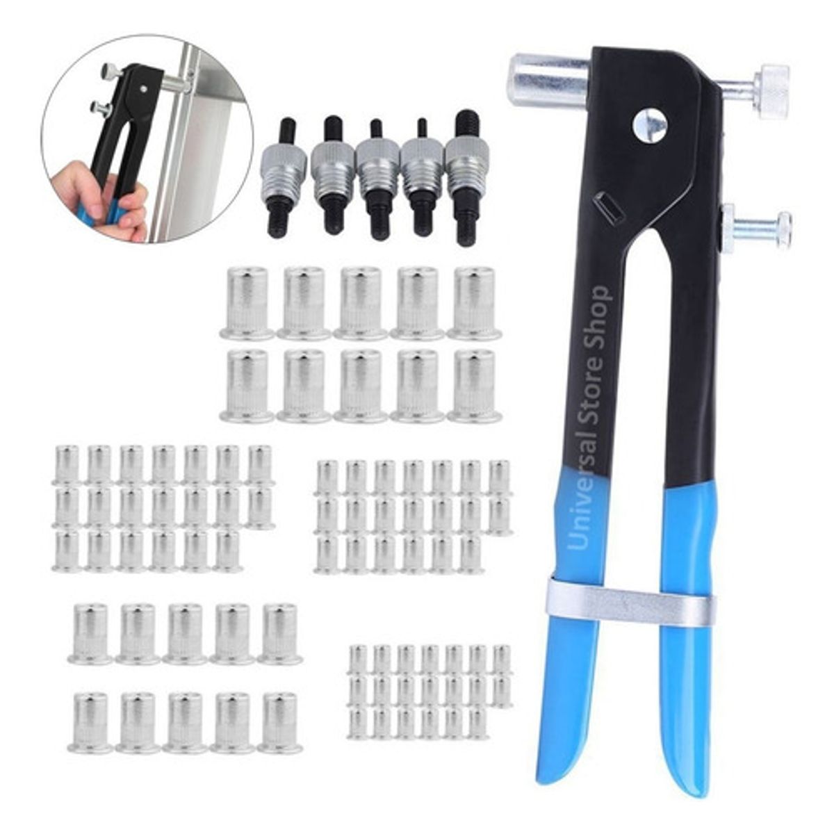 GENERICO - Kit Remachadora Tuerca 86 Piezas M3 A M8 Remache Ciego