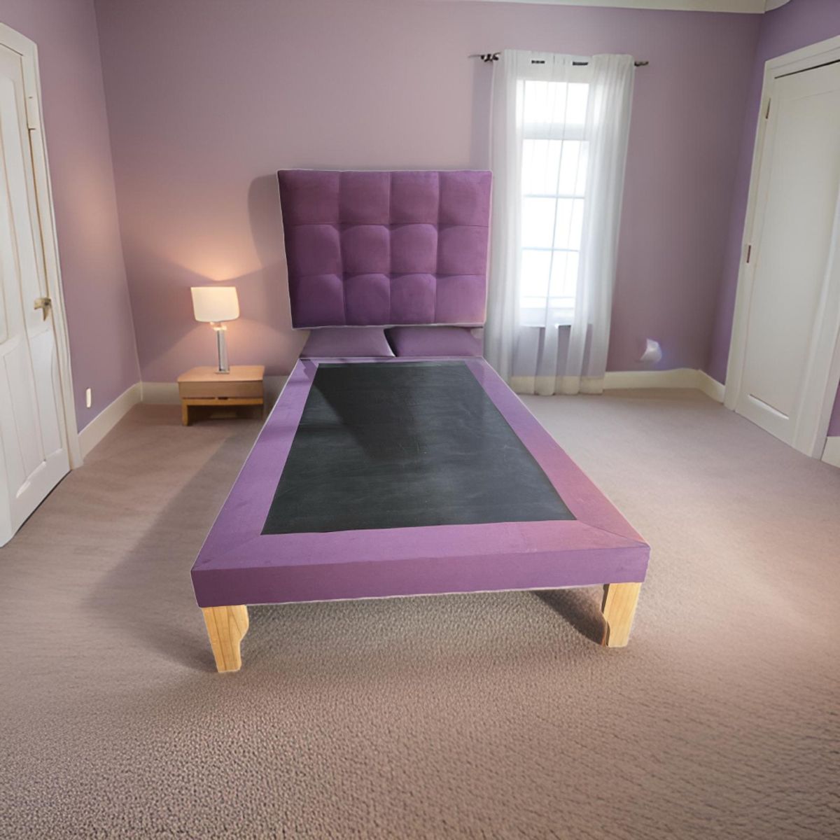 MUEBLES NEW - CAMA PLAZA Y MEDIA MORADO FELPA