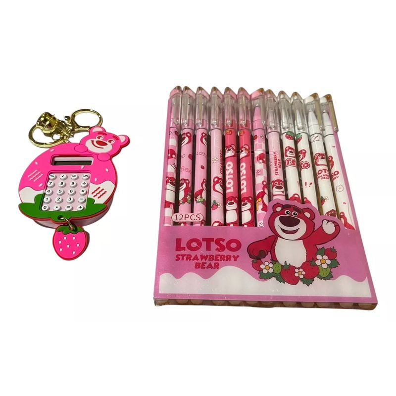 GENERICO - Pack 12 Lápices Gel Borrable Y Calculadora Lotso Kawaii