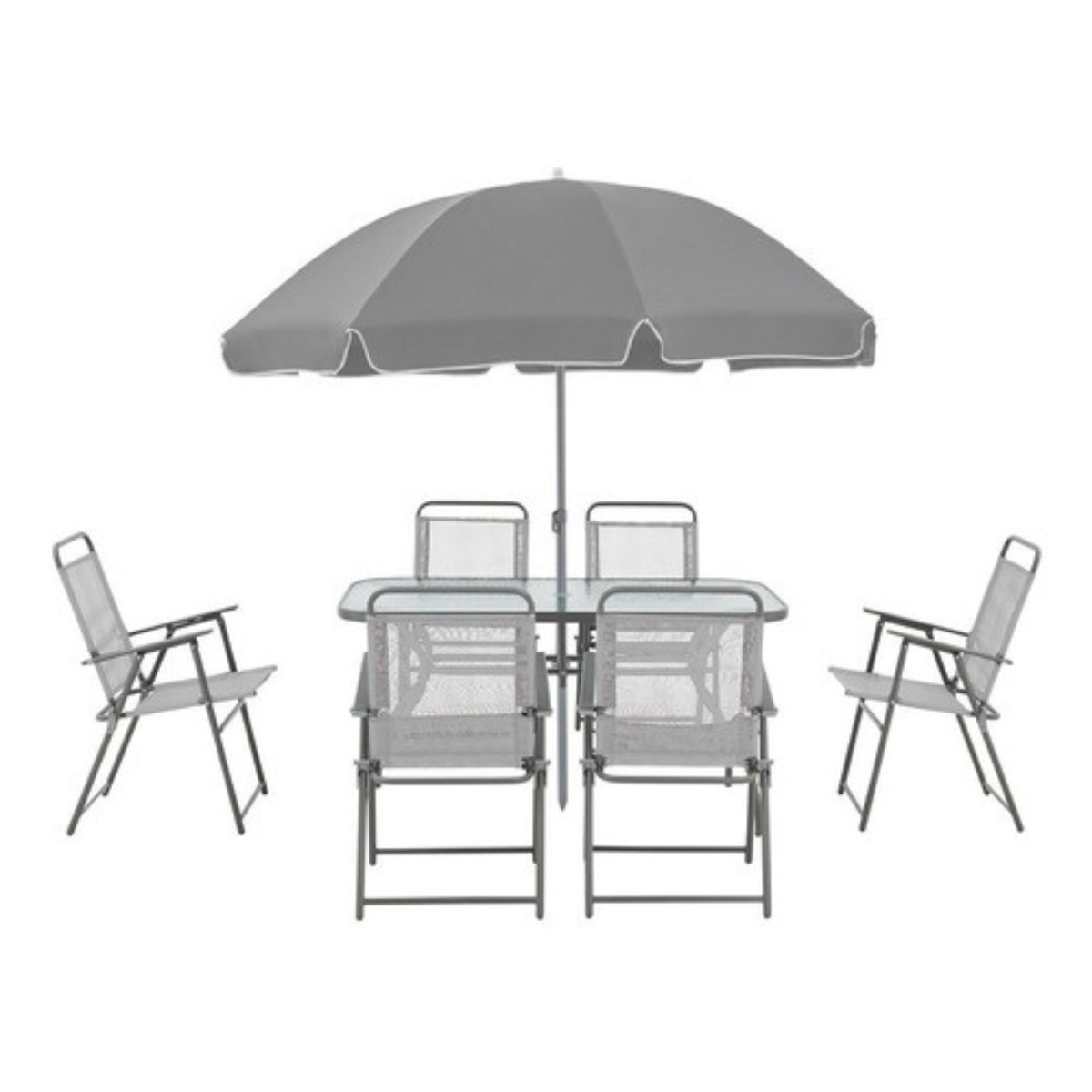 GENERICO - Juego Terraza 6 Sillas Gris Y Mesa Con Quitasol Bighouse