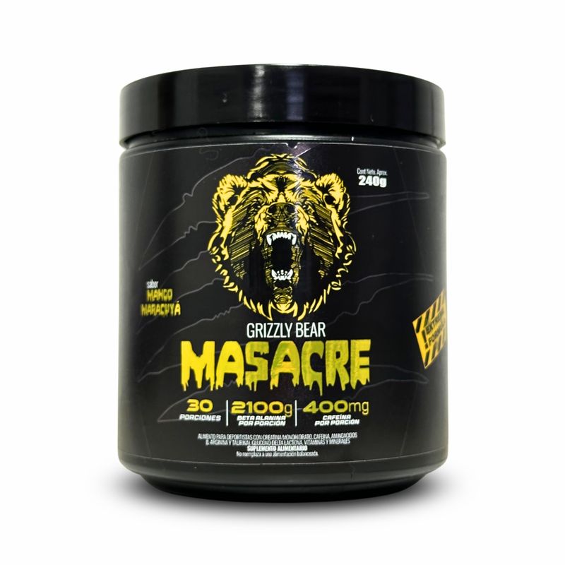 GRIZZLY - PRE ENTRENO MASACRE 240GR 30 SERVICIOS MANGO MARACUYA - GRIZZLY BEAR