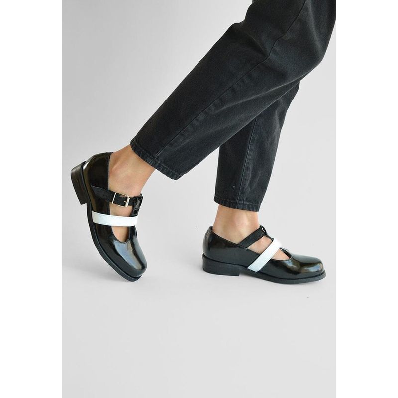 GIANI DAFIRENZE - Zapato Mujer De Cuero Teresa Blanco Negro C4.
