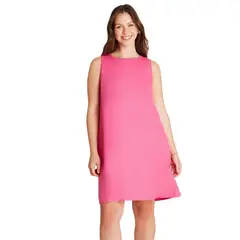 LORENZO DI PONTTI - Vestido Midi Lino Fucsia Sin Manga Cuello Redondo