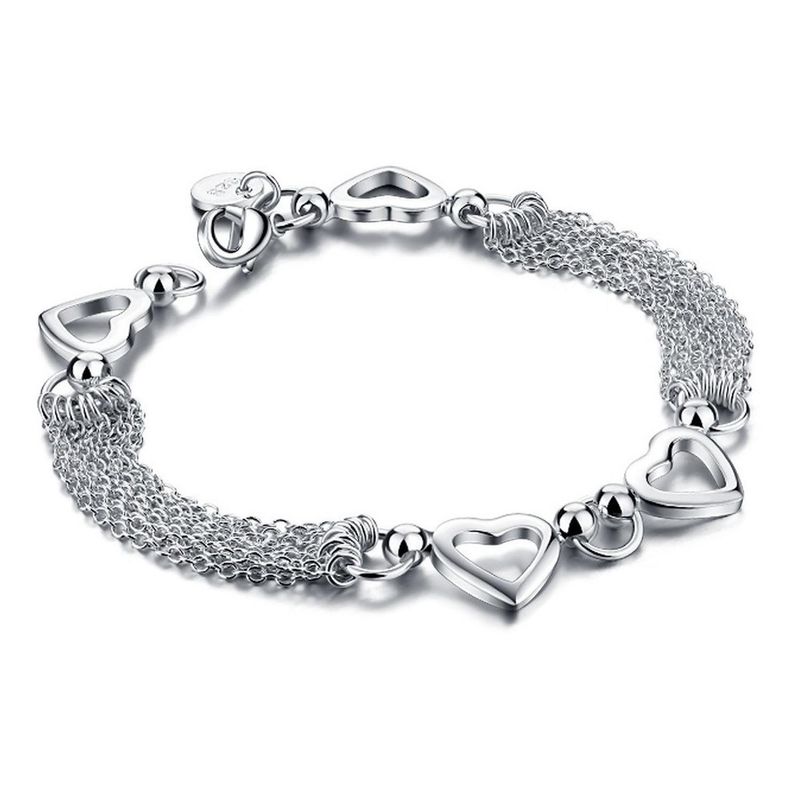 GENERICO - Pulsera Brazalete Plata 925 Corazones Borlas Cadenas