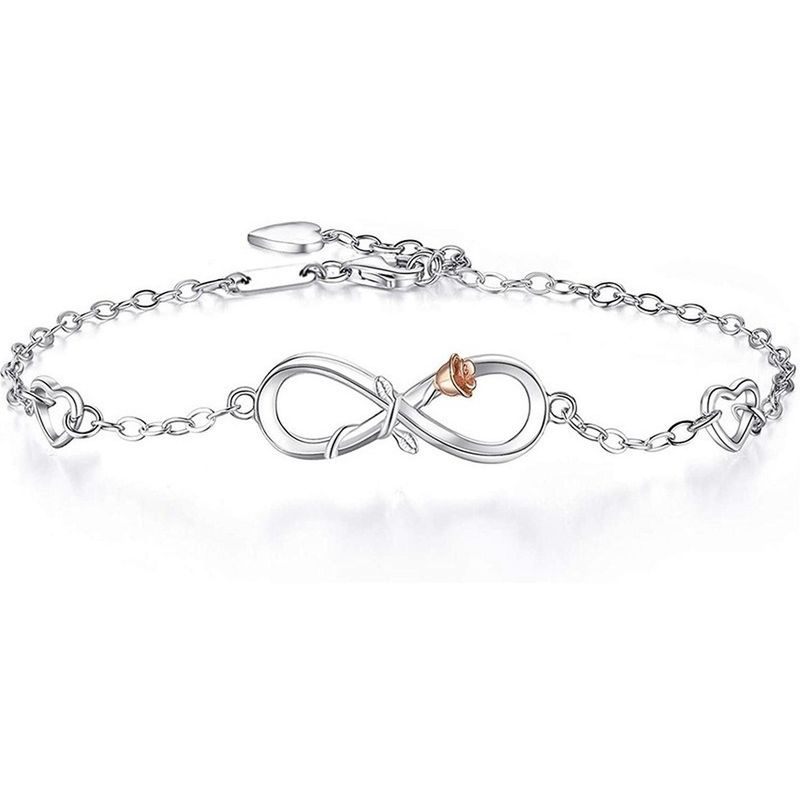 GENERICO - Pulsera Plata Fina 925 Infinito Con Rosa Mujer Joyas
