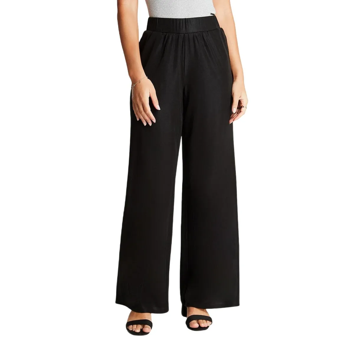 ACUARELA - Pantalón Sport Negro Pierna Ancha Palazzo