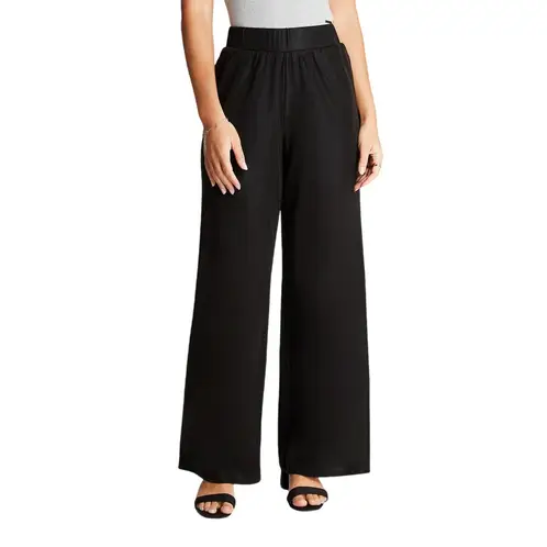 ACUARELA - Pantalón Sport Negro Pierna Ancha Palazzo