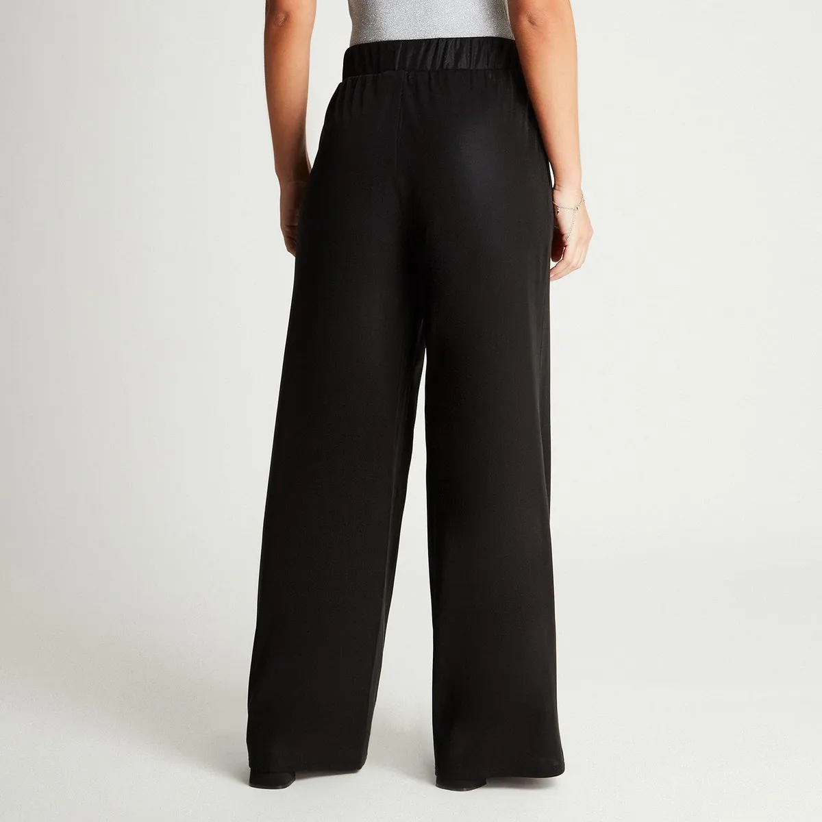 ACUARELA - Pantalón Sport Negro Pierna Ancha Palazzo