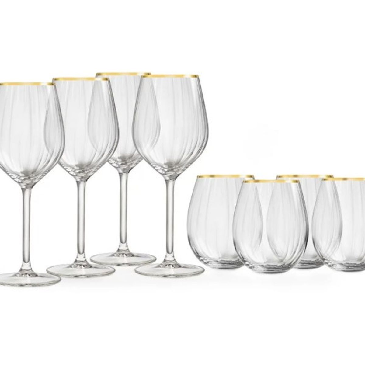 LIBBEY - SET 4 COPAS Y 4 VASOS BORDE ORO SCARLETT