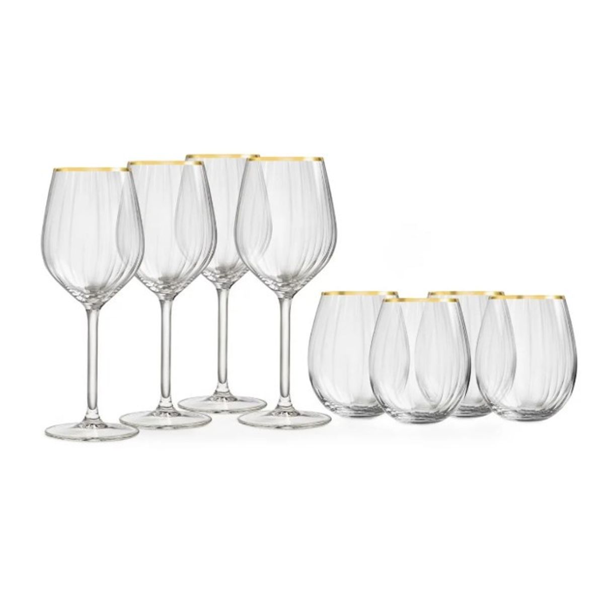 LIBBEY - SET 4 COPAS Y 4 VASOS BORDE ORO SCARLETT