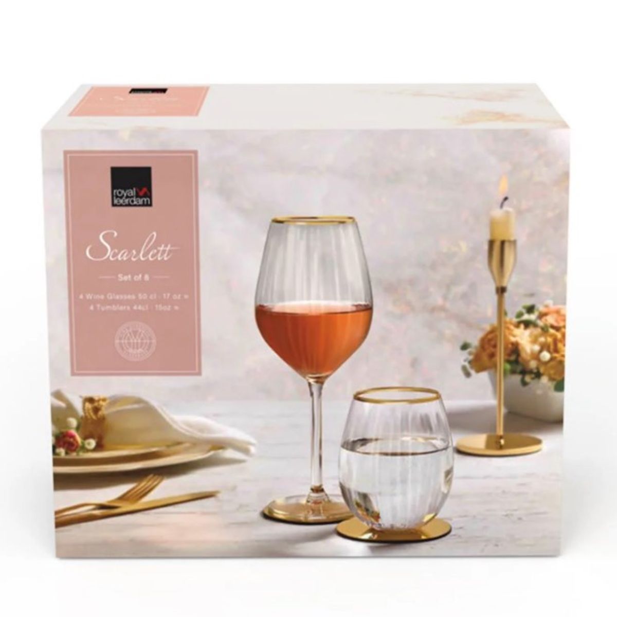 LIBBEY - SET 4 COPAS Y 4 VASOS BORDE ORO SCARLETT