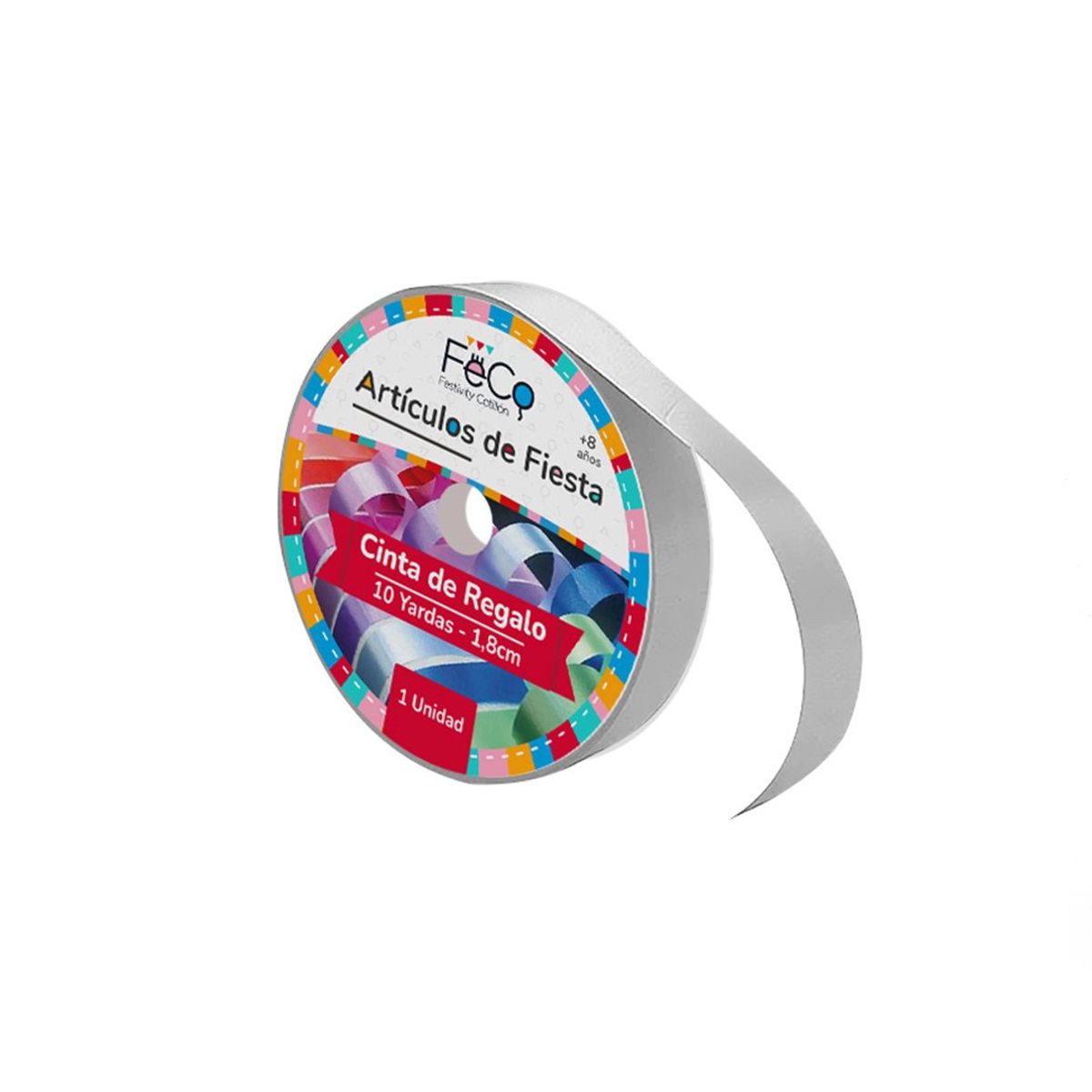 GENERICO - CINTA 18CM 10YD PLATEADO X1 UNI