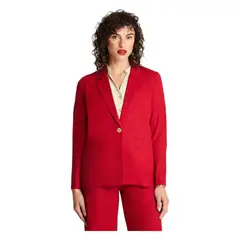 CURVI - Blazer Manga Larga Lino Botones Madera Rojo