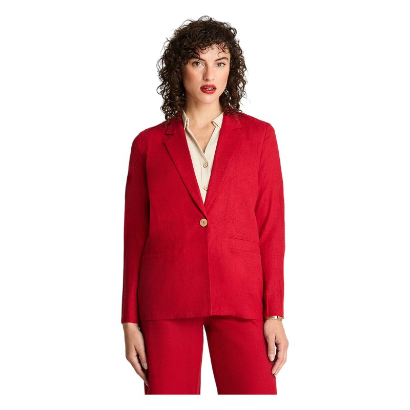 CURVI - Blazer Manga Larga Lino Botones Madera Rojo