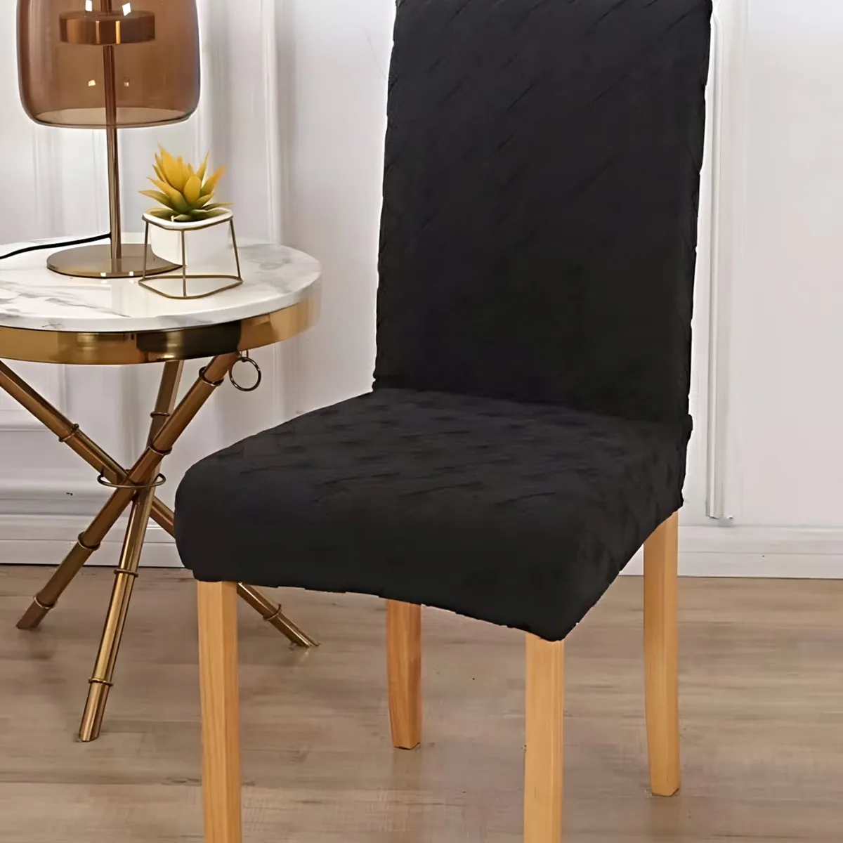 GENERICO - PACK 6 FUNDAS DE SILLAS DE COMEDOR DISEÑO TEXTURIZADO NEGRO