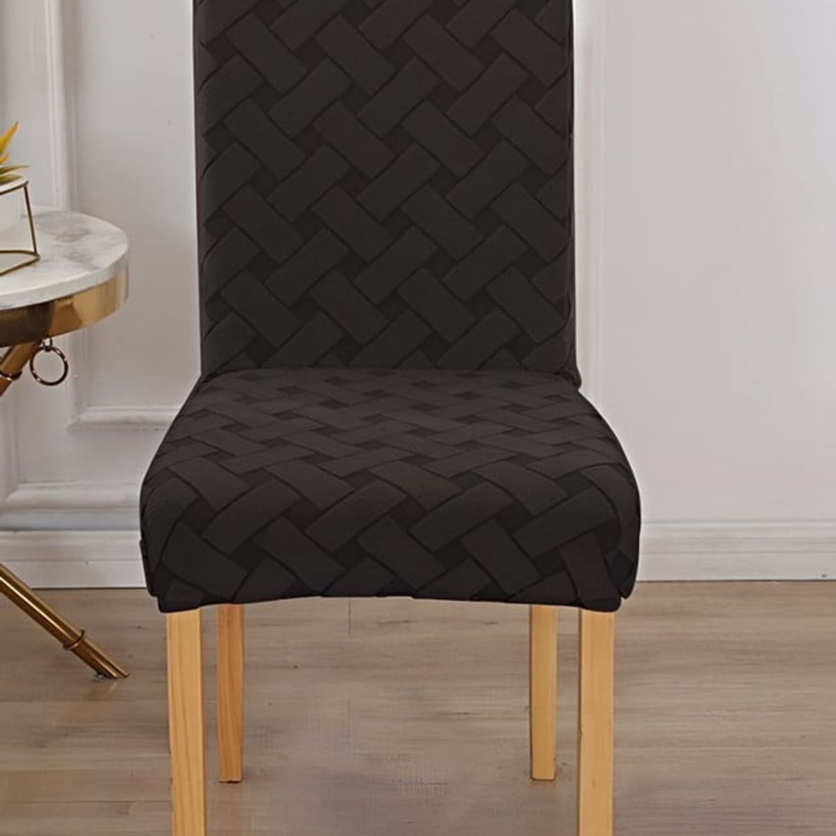 GENERICO - PACK 6 FUNDAS DE SILLAS DE COMEDOR DISEÑO TEXTURIZADO NEGRO