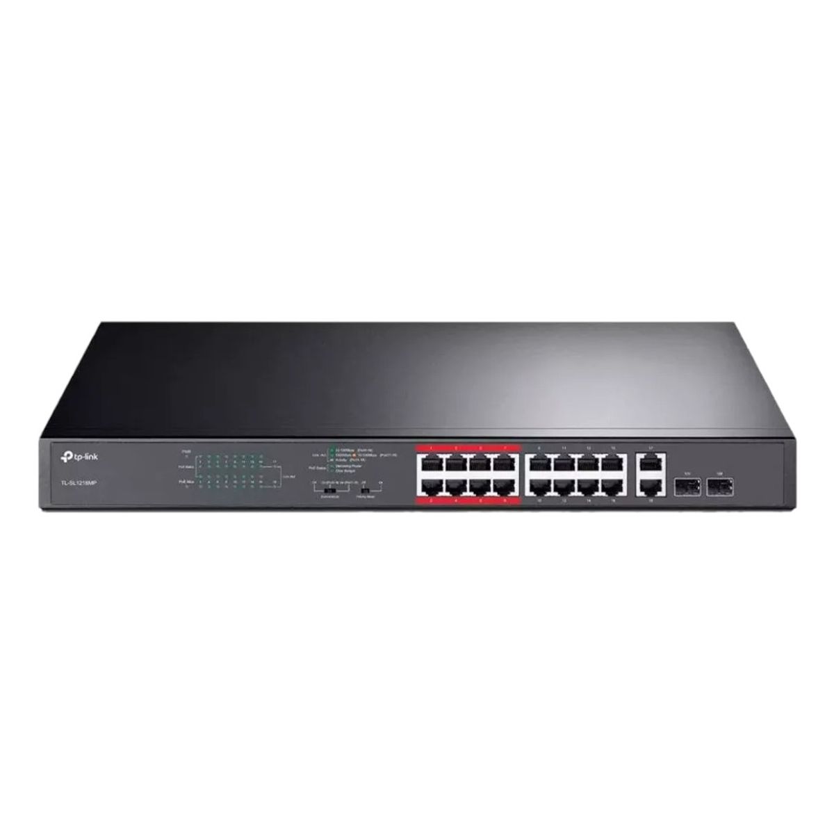 GENERICO - Switch 16 puertos PoE a 10100 Mbps 2 puertos Gigabit RJ45 2 SFP TP-Link TL-SL1218MP